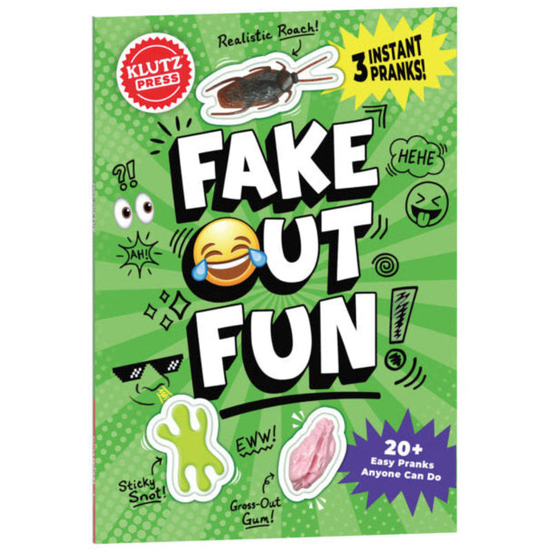 Fake Out Fun prank book by Klutz Press with fake roach, slime, and gum accessories