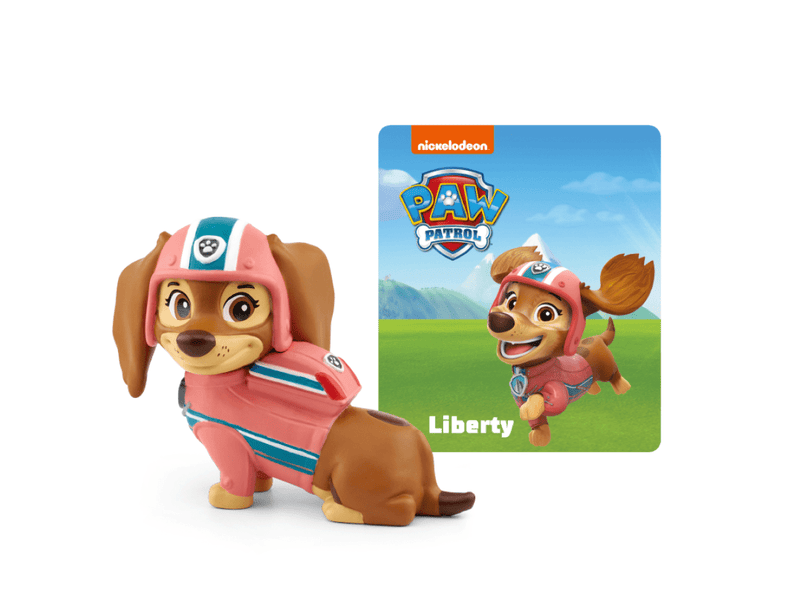 Tonie figurine of Liberty from Paw Patrol with pink uniform and matching card
