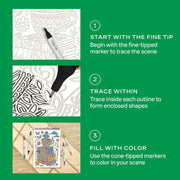 Step-by-step guide for coloring with markers on a green background