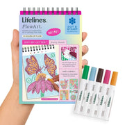 Lifelines FlowArt Pretty Petals kit with coloring book and markers on a white background