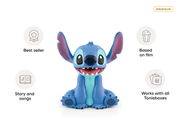 Blue Stitch Tonie figurine with feature callouts on white background