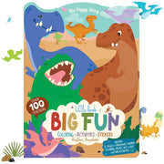 Children's activity book with dinosaur illustrations on a white background