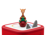 Llama Llama Tonie figurine sitting on red ball on Toniebox with shark fins