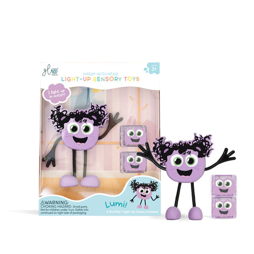 Glo Pals Lumi purple water-activated light-up sensory bath toys with cube accessories