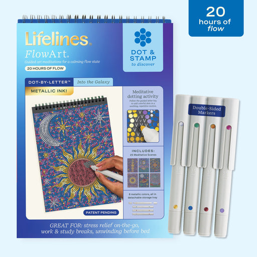 Lifelines FlowArt Dot-By-Letter Into the Galaxy kit with metallic markers and coloring pages