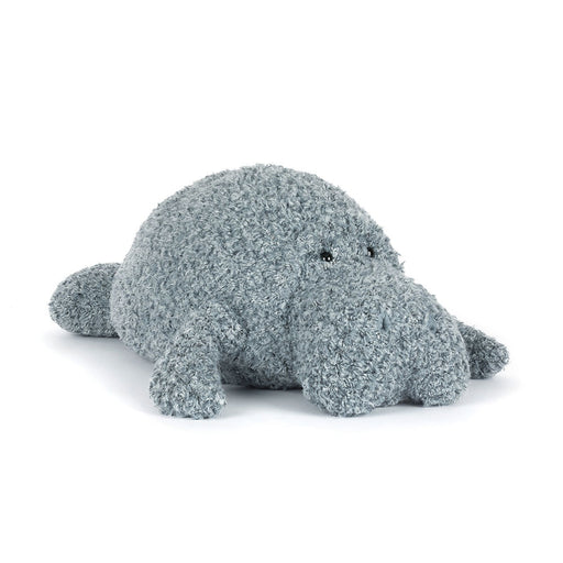 Gray plush Jellycat Maffles Manatee stuffed animal on white background