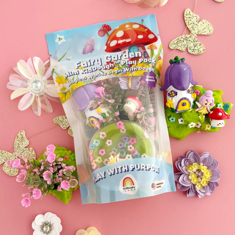 Fairy Garden mini sensory play scene with KidDough and themed accessories