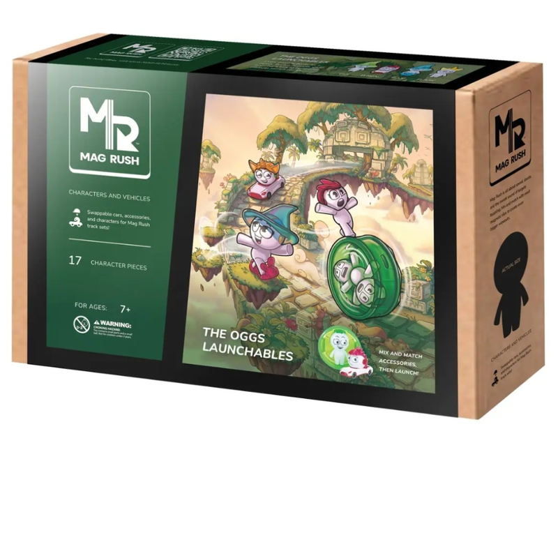 Box of Mag Rush The Oggs Launchables toy set with character illustrations on a white background