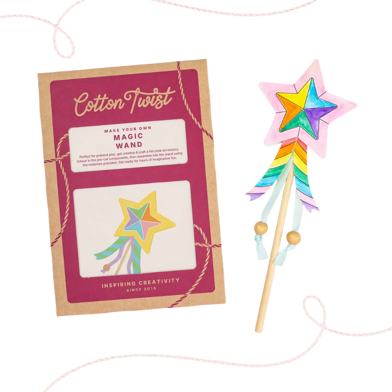 Colorful star-shaped DIY magic wand kit from Cotton Twist on a white background.
