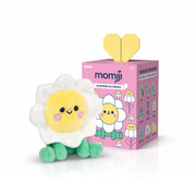 Momiji Magical Meadow daisy plush with pink blind box packaging on white background