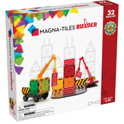 Magna-Tiles Builder set packaging with colorful tiles and construction vehicles on a white background