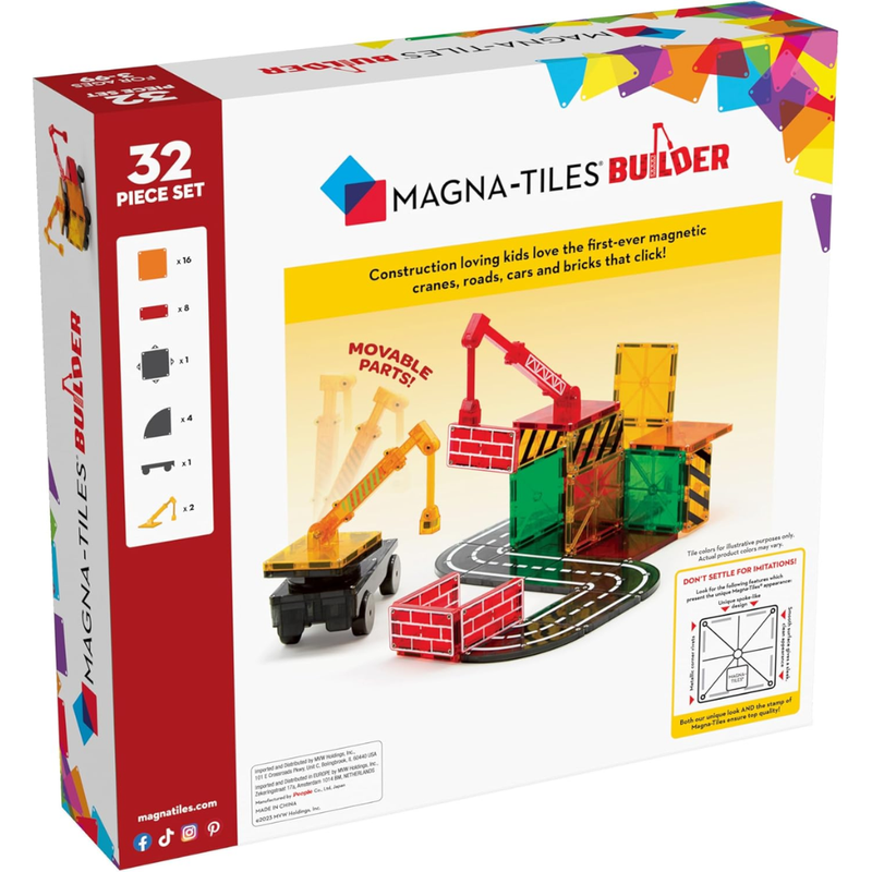 Magna-Tiles Builder toy set packaging with colorful design and toy images.