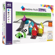 Magna-Tiles Downhill Duo-N track set packaging with colorful tracks and cars on a white background