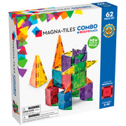 Magna-Tiles Combo +micromags 62-piece building toy set in its retail packaging, featuring a white and blue box with colorful translucent tiles and a model rocket construction shown on the front.