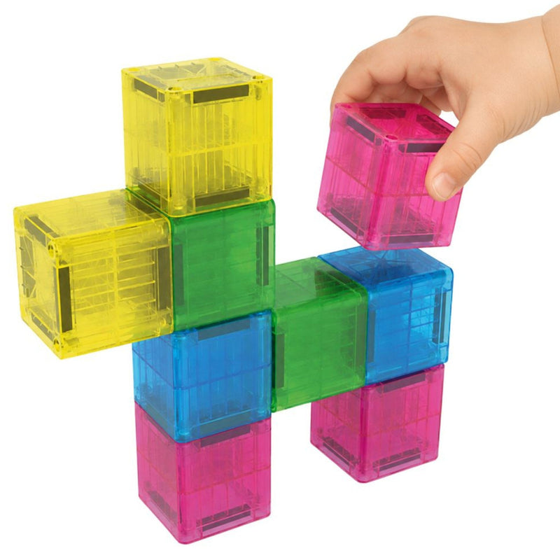 MagnaTiles 9-cube set created i the shape of an animals.  Cube colors are yellow, green, blue & red.