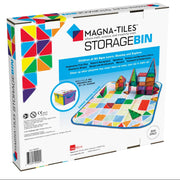Magna-Tiles Storage Bin back of box packaging showing collapsible storage container with colorful magnetic tiles
