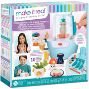 Make It Real pottery studio kit packaging with images of children and ceramic creations.