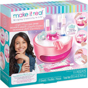Make It Real light magic nail dryer set packaging with a girl and product images.