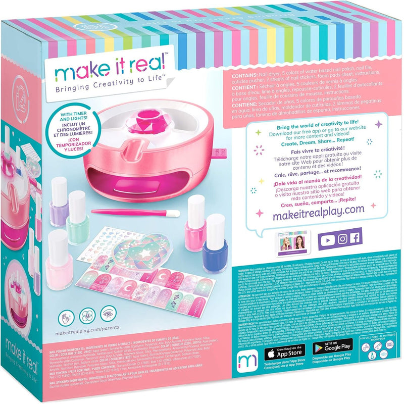 The back side of the Make It Real toy packaging with colorful design and product illustration.