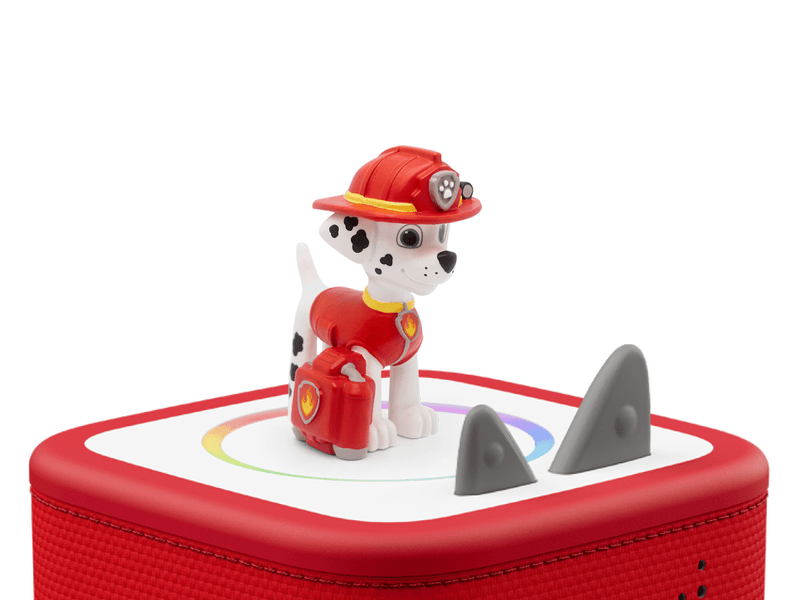 Marshall Paw Patrol Tonie figure in firefighter gear on red Toniebox speaker
