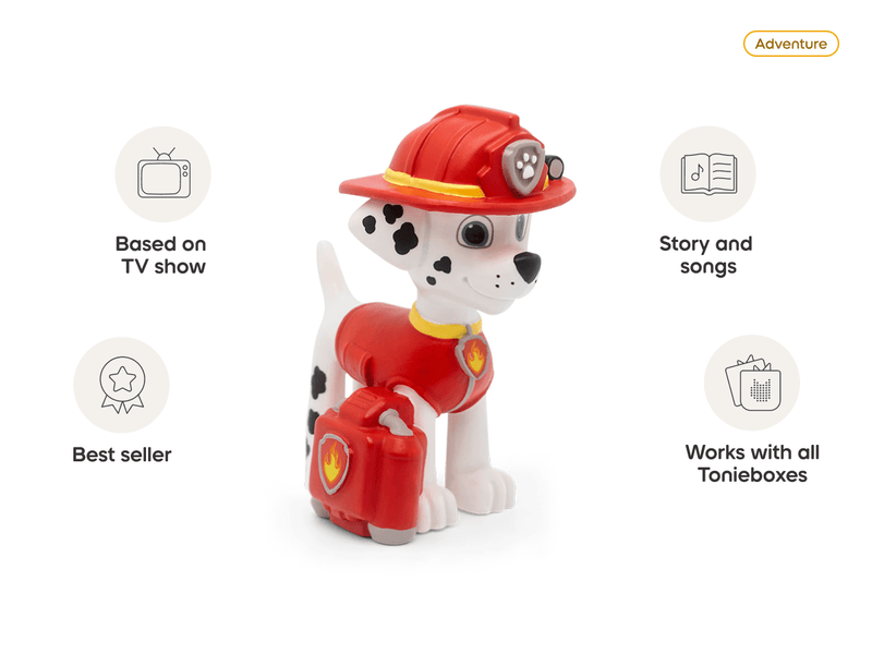 Tonies Paw Patrol Marshall red firefighter dog figurine with features highlighted around it