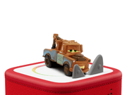 Tonie Disney Cars 2 Mater figure on red Toniebox with gray traffic cones