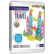 Magna-Tiles microMags Travel Deluxe packaging with colorful magnetic building blocks on a white background