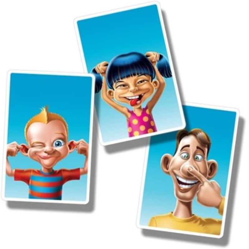 Three cartoon character cards with different expressions on a white background