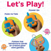 Children's walkie-talkies with colorful design and text on a white background.