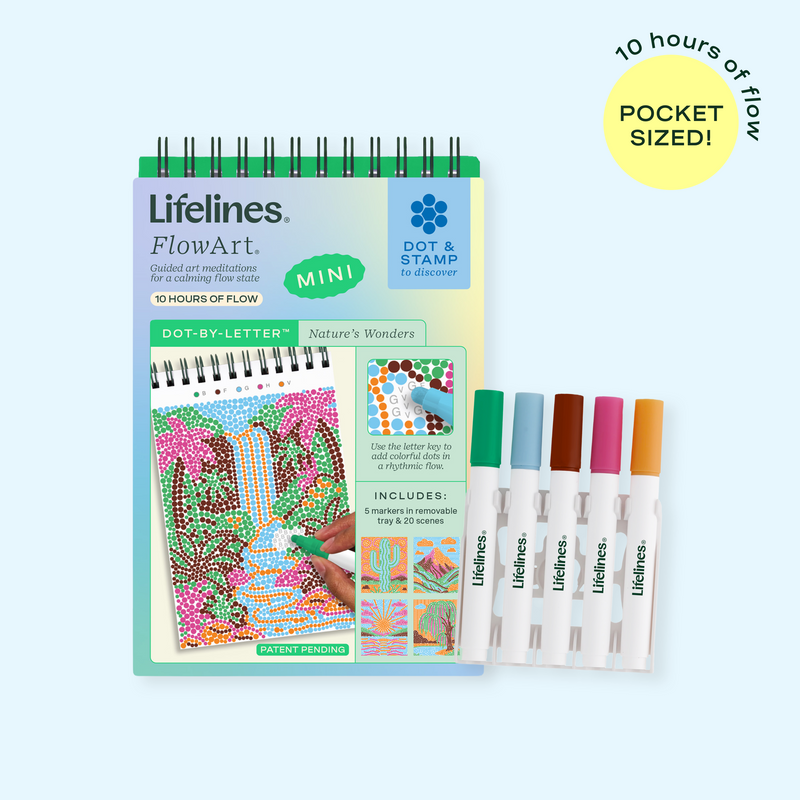 Lifelines FlowArt Mini dot-by-letter nature's wonders art meditation kit with markers and spiral pad