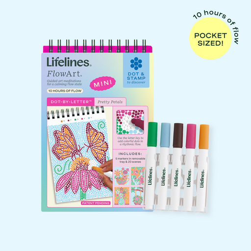 Lifelines FlowArt Mini dot-by-letter art meditation kit with markers and butterfly design