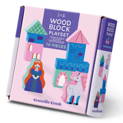Wood block playset packaging with princess and castle design on a white background.
