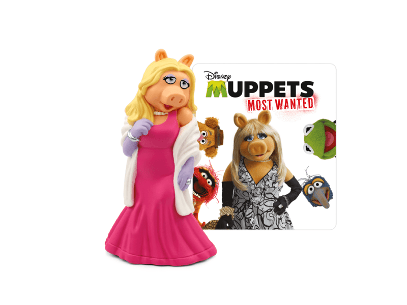 Miss Piggy Tonie figurine in pink dress with Muppets Most Wanted packaging background