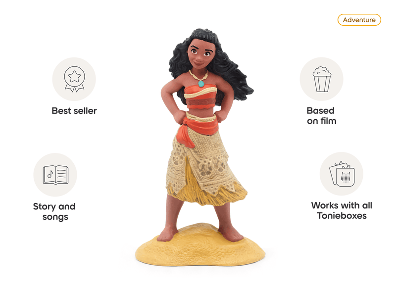 Disney Moana Tonie figurine on yellow base showing adventure features and compatibility
