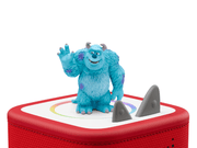 Blue Sulley Monsters Inc Tonie figure on red Toniebox speaker with horns accessory