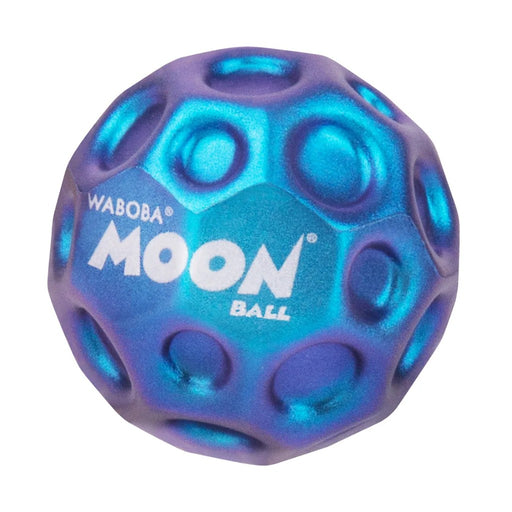 Waboba Moon Ball in metallic blue and purple with crater-textured surface on white background