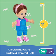 Cuddle & Comfort Doll with height measurement on a green background