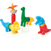 Set of colorful,magnetic dinosaur-shaped toys on a white background.