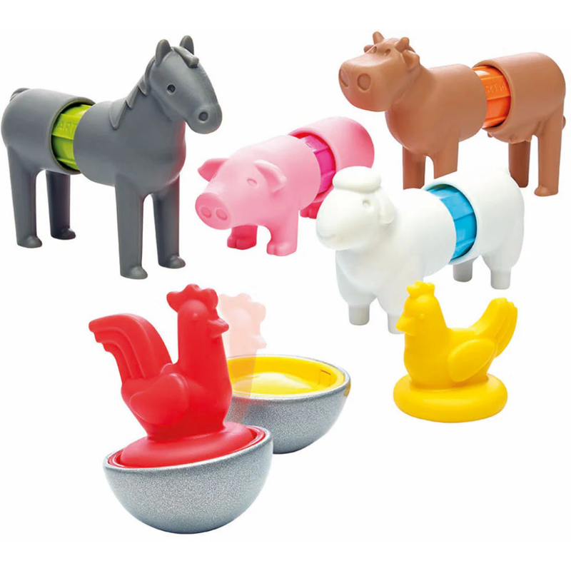 Set of colorful farm animals on a white background.