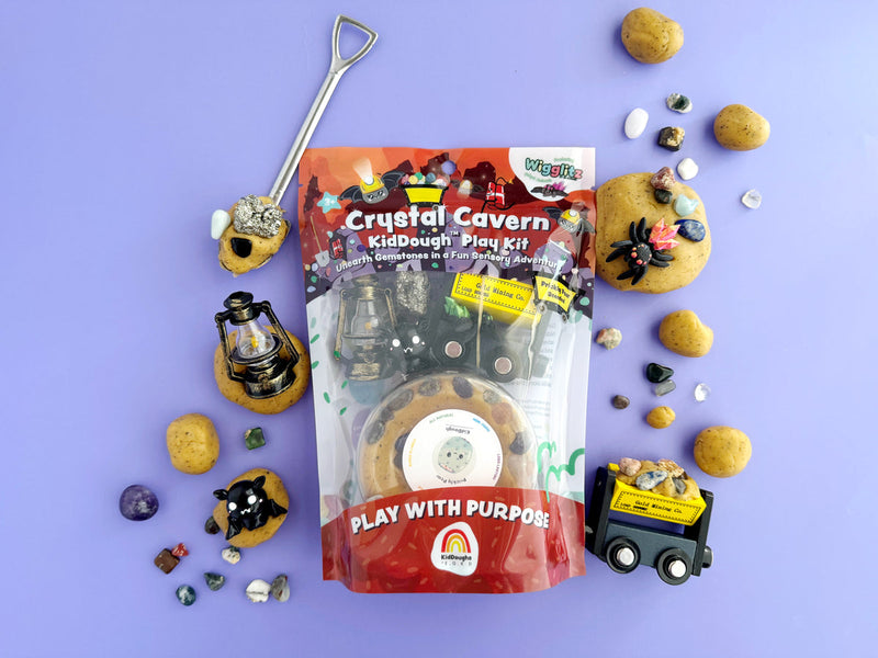 Crystal Cavern KidDough Play Kit with accessories and play items on purple background