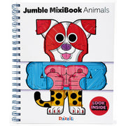 Jumble MixiBook Animals children's activity book cover by Dazzl!, featuring a colorful cartoon animal design with a spiral binding on a white background.