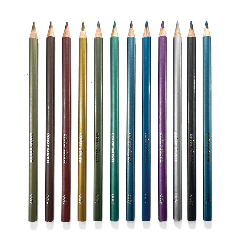 Set of double-ended colored pencils in various colors arranged vertically on black background
