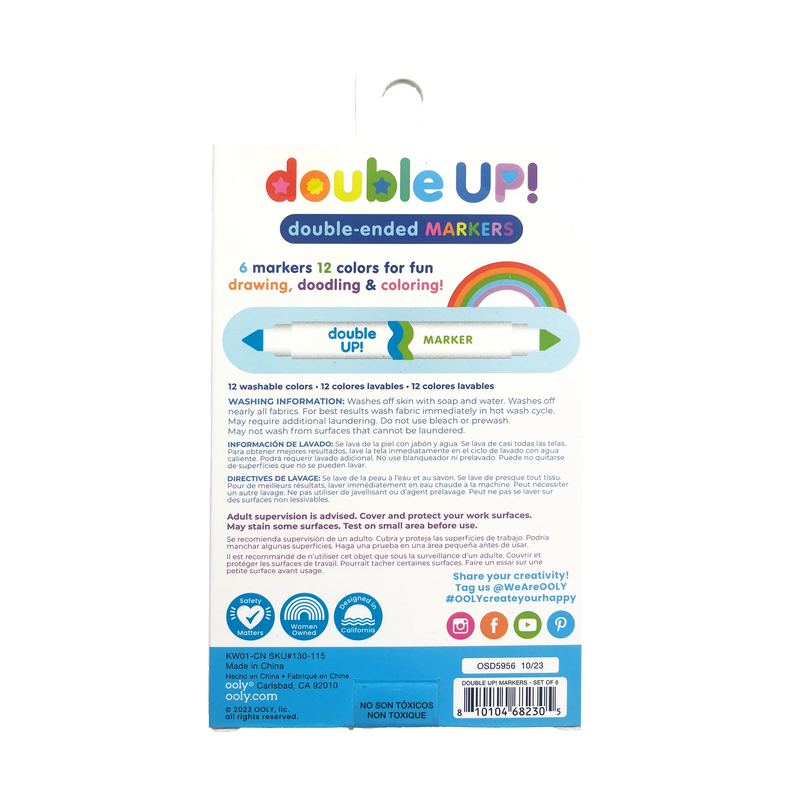 Double Up! Double Ended Markers packaging showing 6 markers with 12 washable colors