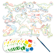 OOLY Playful Painters Watercolor Kit with dinosaur cutouts, paint palette, and brush