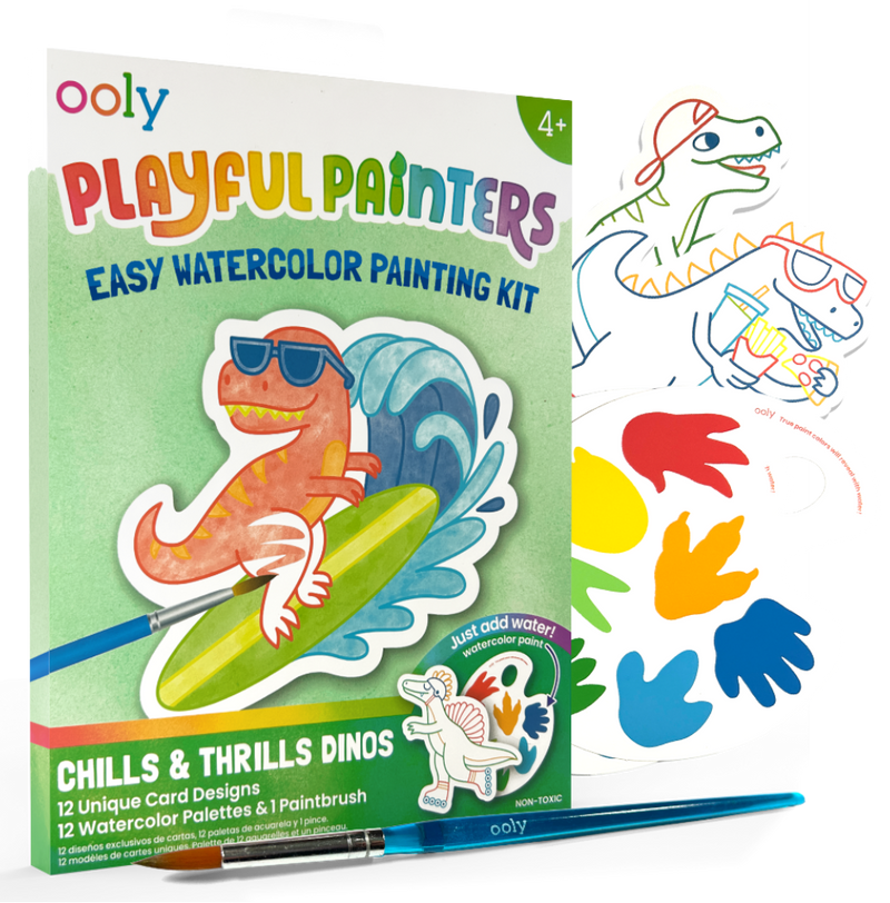 OOLY Playful Painters Chills & Thrills Dinos watercolor kit with cards, palette, and brush