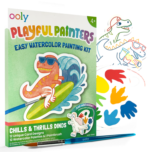 OOLY Playful Painters Chills & Thrills Dinos watercolor kit with cards, palette, and brush