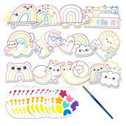 OOLY Rainbow Cuties watercolor kit with cute character cards, paint palette sheets, and brush