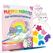OOLY Playful Painters Rainbow Cuties watercolor kit with palette, cards, and paintbrush