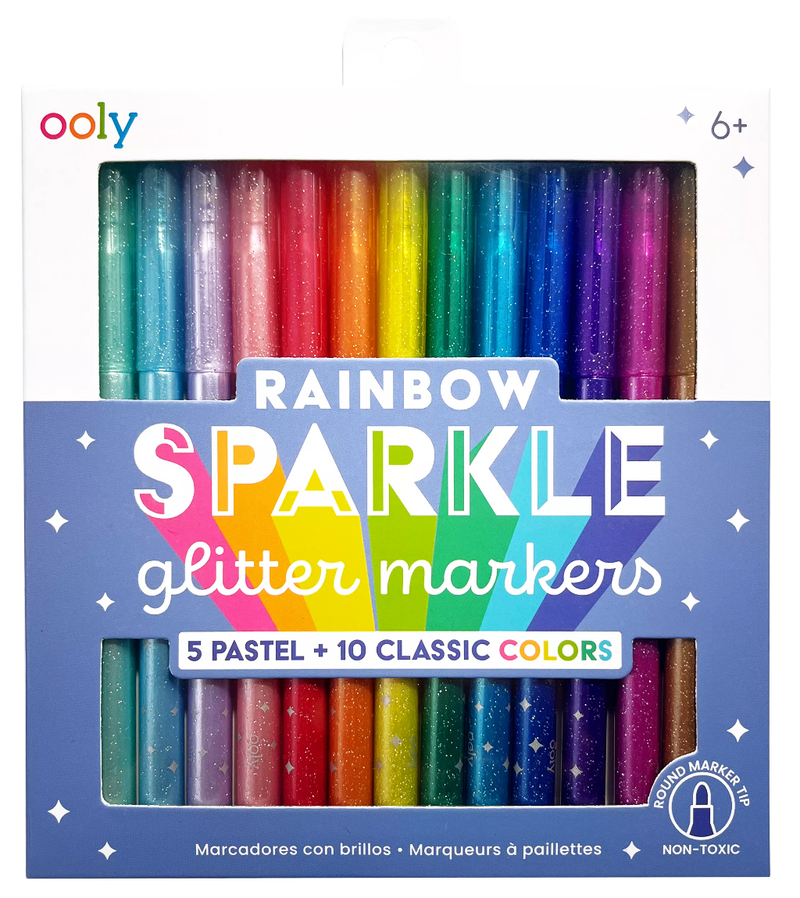 OOLY Rainbow Sparkle Glitter Markers set of 15 with pastel and classic colors