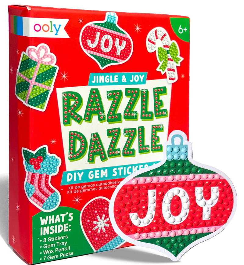OOLY Jingle & Joy Razzle Dazzle DIY gem sticker kit on red holiday packaging